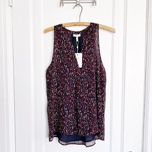 Joie • Aruna Split Neck Tank top blouse sleeveless silk navy red splatter print